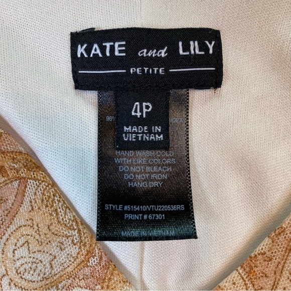 Kate & Lily Dress Short Sleeve Sheer Paisley over Cream Lining Size 4P - Picture 3 of 12